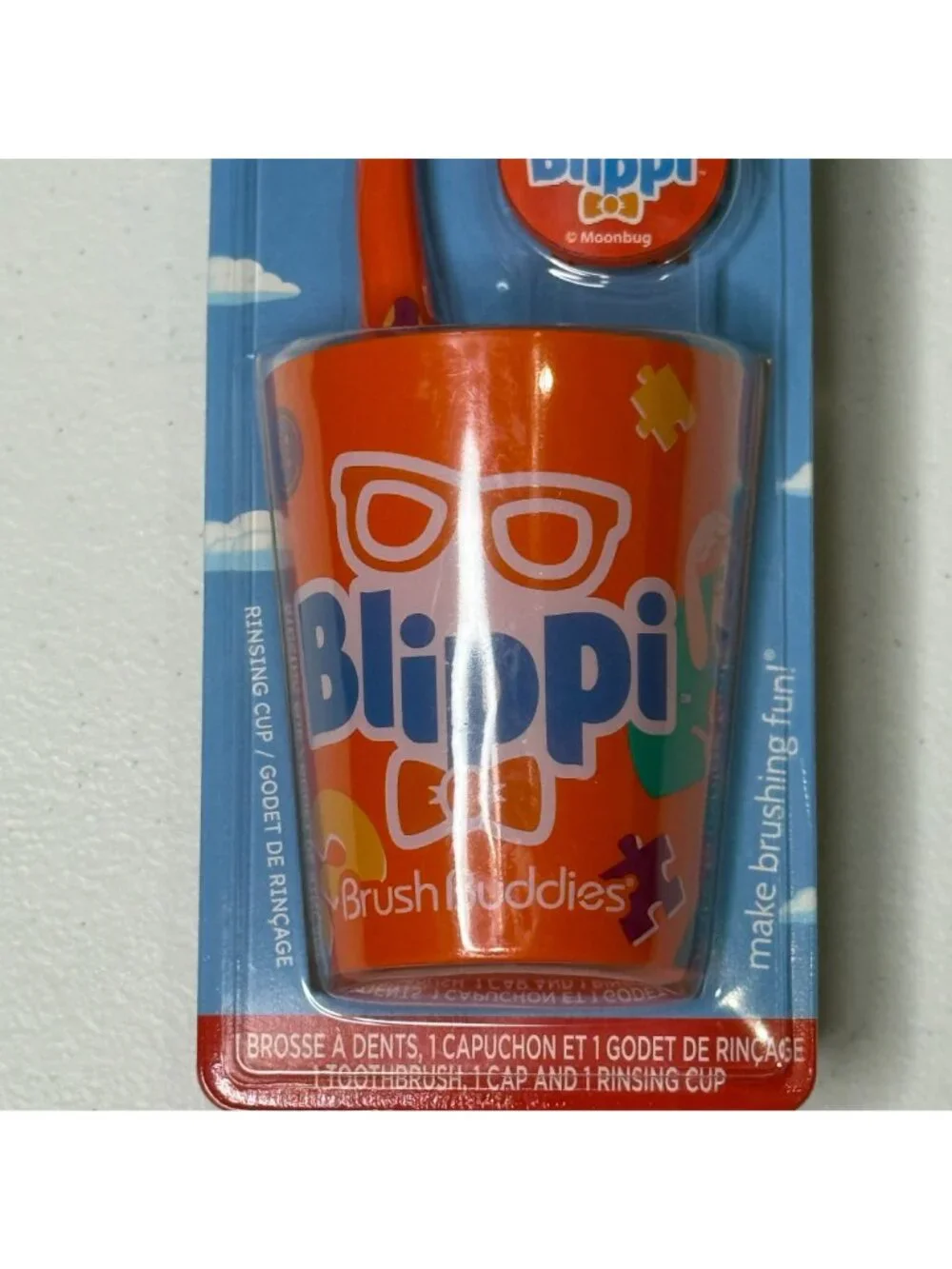 Blippi Kids Toothbrush Set Brush Buddies Soft Bristles Cup Cap New